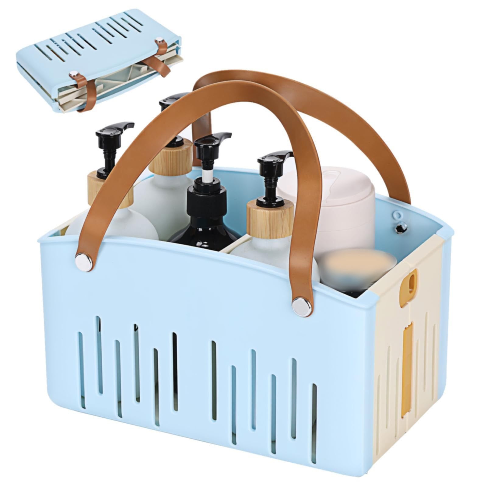 Cotton Woven Basket with PU Leather Handle, Clothes Toys Candy Gifts Cotton Rope Organizer, Living Room Basket Bathroom Shower Storage Laundry Basket, Dog Cat Bed, Fall Basket, 11.02x8.66x4.33 11.02