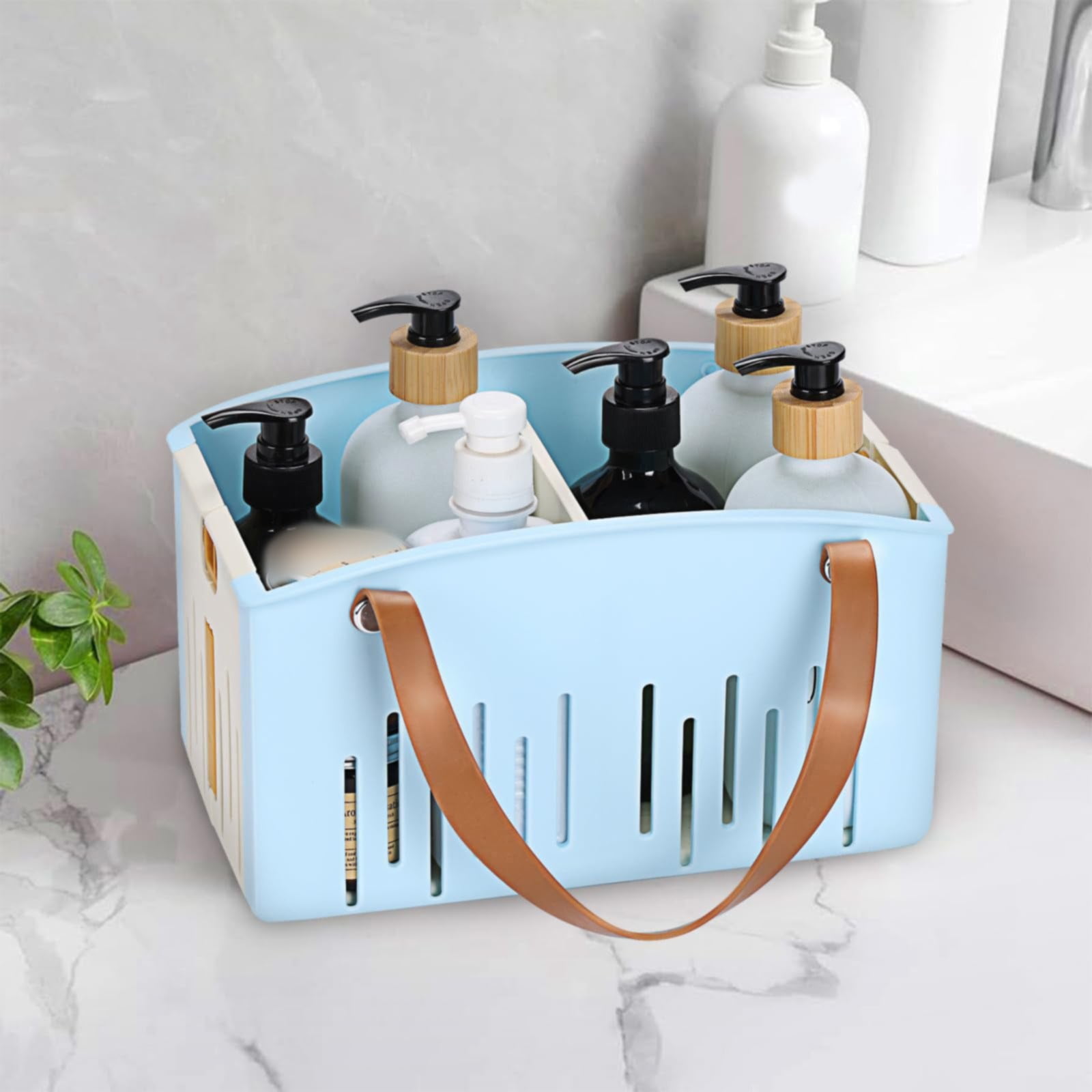 Cotton Woven Basket with PU Leather Handle, Clothes Toys Candy Gifts Cotton Rope Organizer, Living Room Basket Bathroom Shower Storage Laundry Basket, Dog Cat Bed, Fall Basket, 11.02x8.66x4.33 11.02
