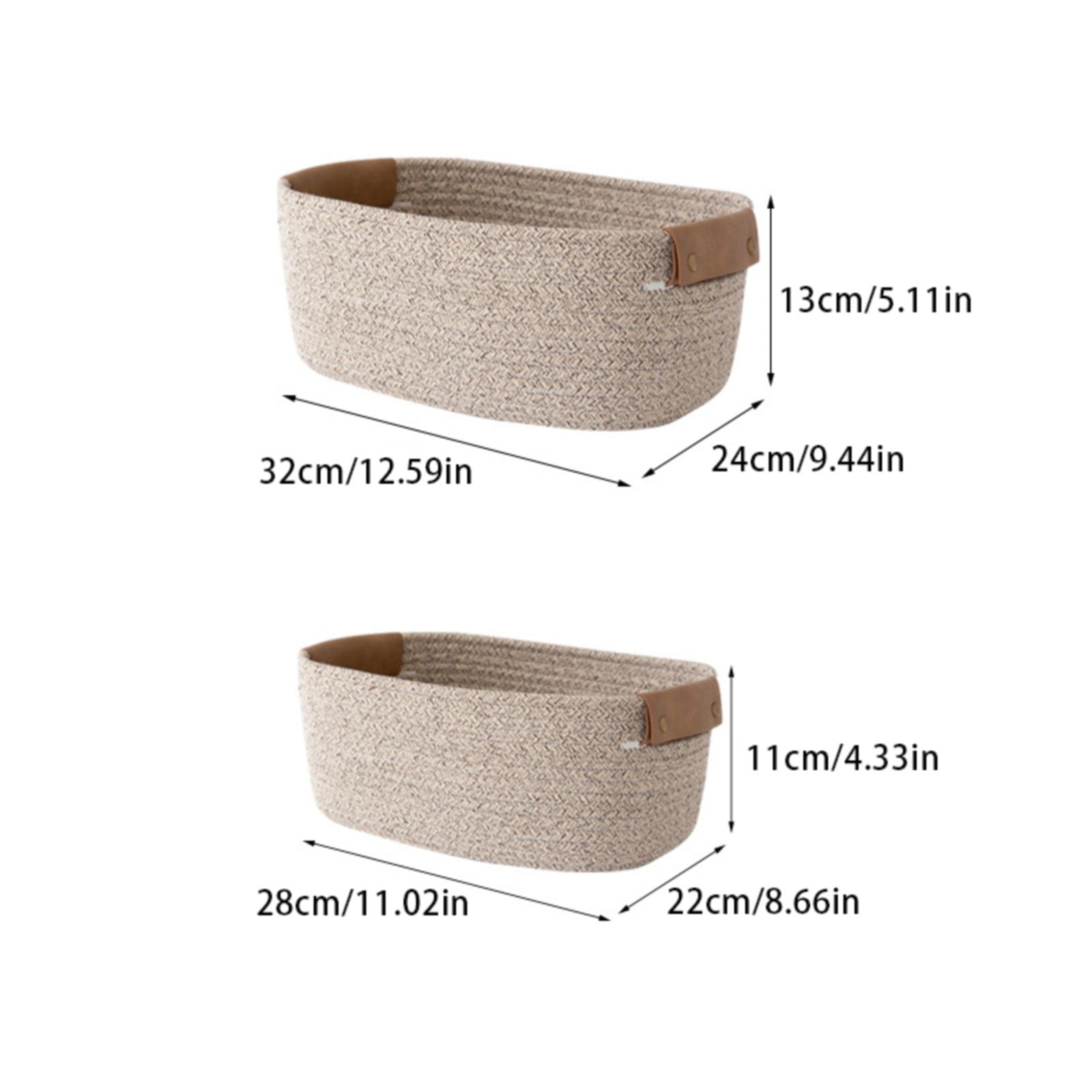 Cotton Woven Basket with PU Leather Handle, Clothes Toys Candy Gifts Cotton Rope Organizer, Living Room Basket Bathroom Shower Storage Laundry Basket, Dog Cat Bed, Fall Basket, 11.02x8.66x4.33 12.59