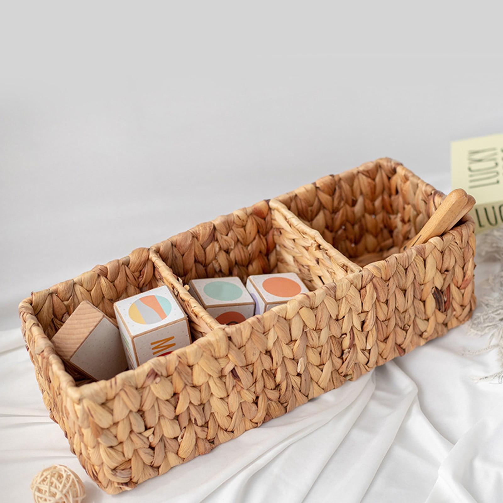 Cotton Woven Basket with PU Leather Handle, Clothes Toys Candy Gifts Cotton Rope Organizer, Living Room Basket Bathroom Shower Storage Laundry Basket, Dog Cat Bed, Fall Basket, 11.02x8.66x4.33 16.93