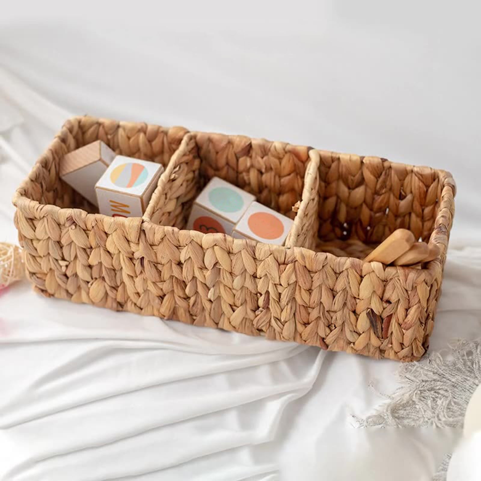 Cotton Woven Basket with PU Leather Handle, Clothes Toys Candy Gifts Cotton Rope Organizer, Living Room Basket Bathroom Shower Storage Laundry Basket, Dog Cat Bed, Fall Basket, 11.02x8.66x4.33 16.93