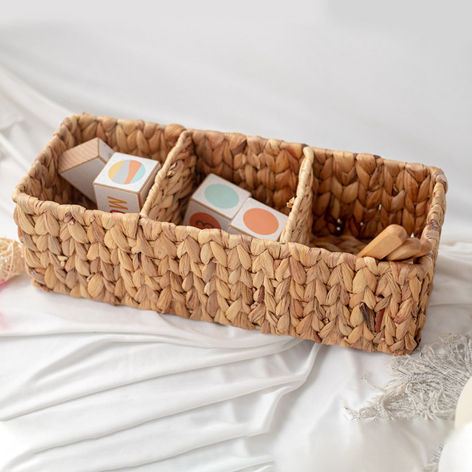 Cotton Woven Basket with PU Leather Handle, Clothes Toys Candy Gifts Cotton Rope Organizer, Living Room Basket Bathroom Shower Storage Laundry Basket, Dog Cat Bed, Fall Basket, 11.02x8.66x4.33 16.93