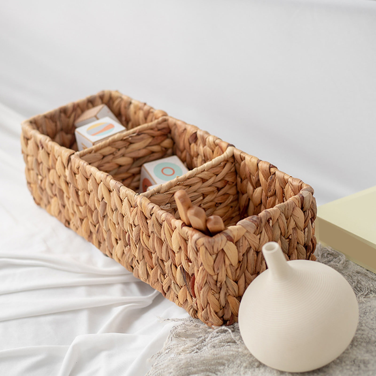 Cotton Woven Basket with PU Leather Handle, Clothes Toys Candy Gifts Cotton Rope Organizer, Living Room Basket Bathroom Shower Storage Laundry Basket, Dog Cat Bed, Fall Basket, 11.02x8.66x4.33 16.93