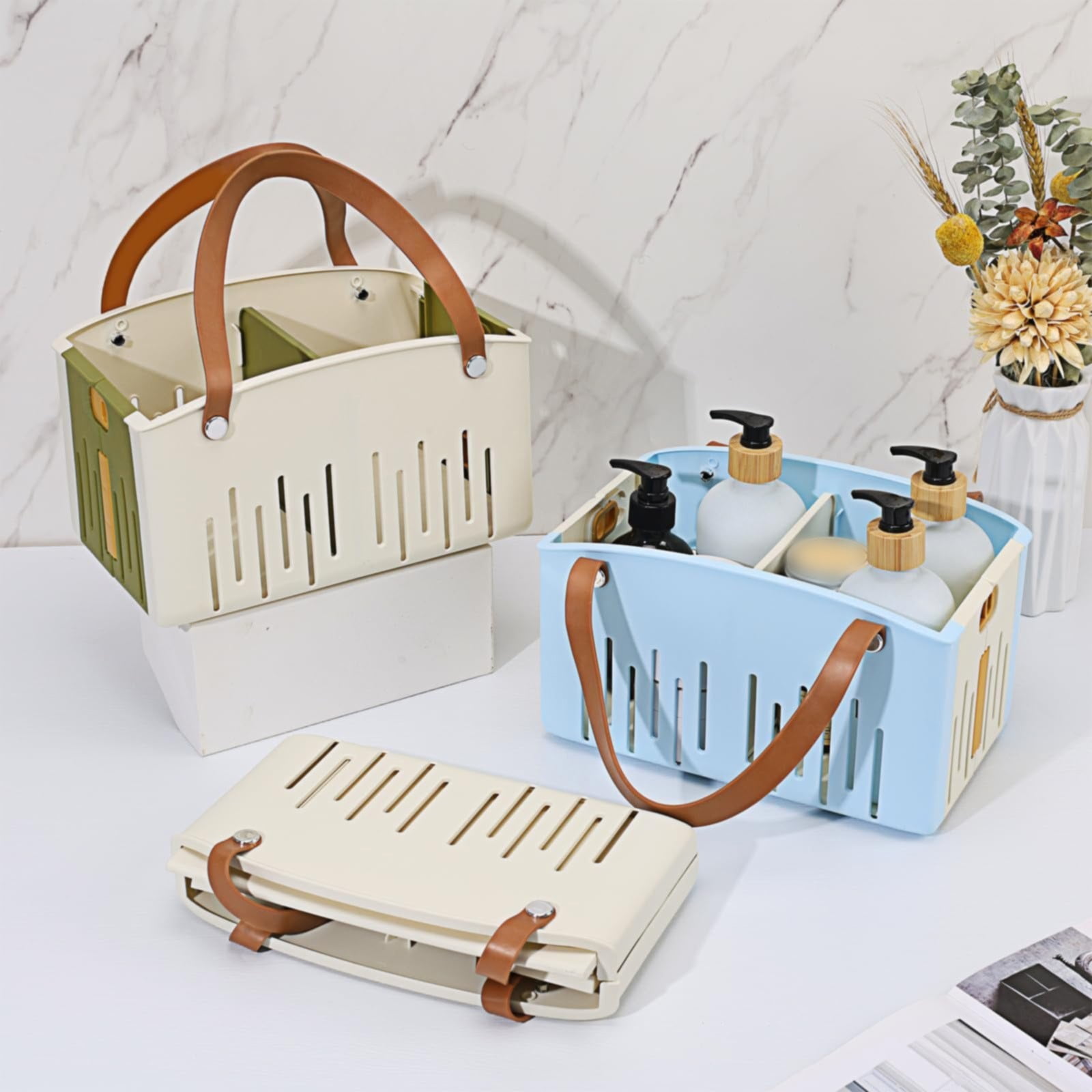 Cotton Woven Basket with PU Leather Handle, Clothes Toys Candy Gifts Cotton Rope Organizer, Living Room Basket Bathroom Shower Storage Laundry Basket, Dog Cat Bed, Fall Basket, 11.02x8.66x4.33 11.02