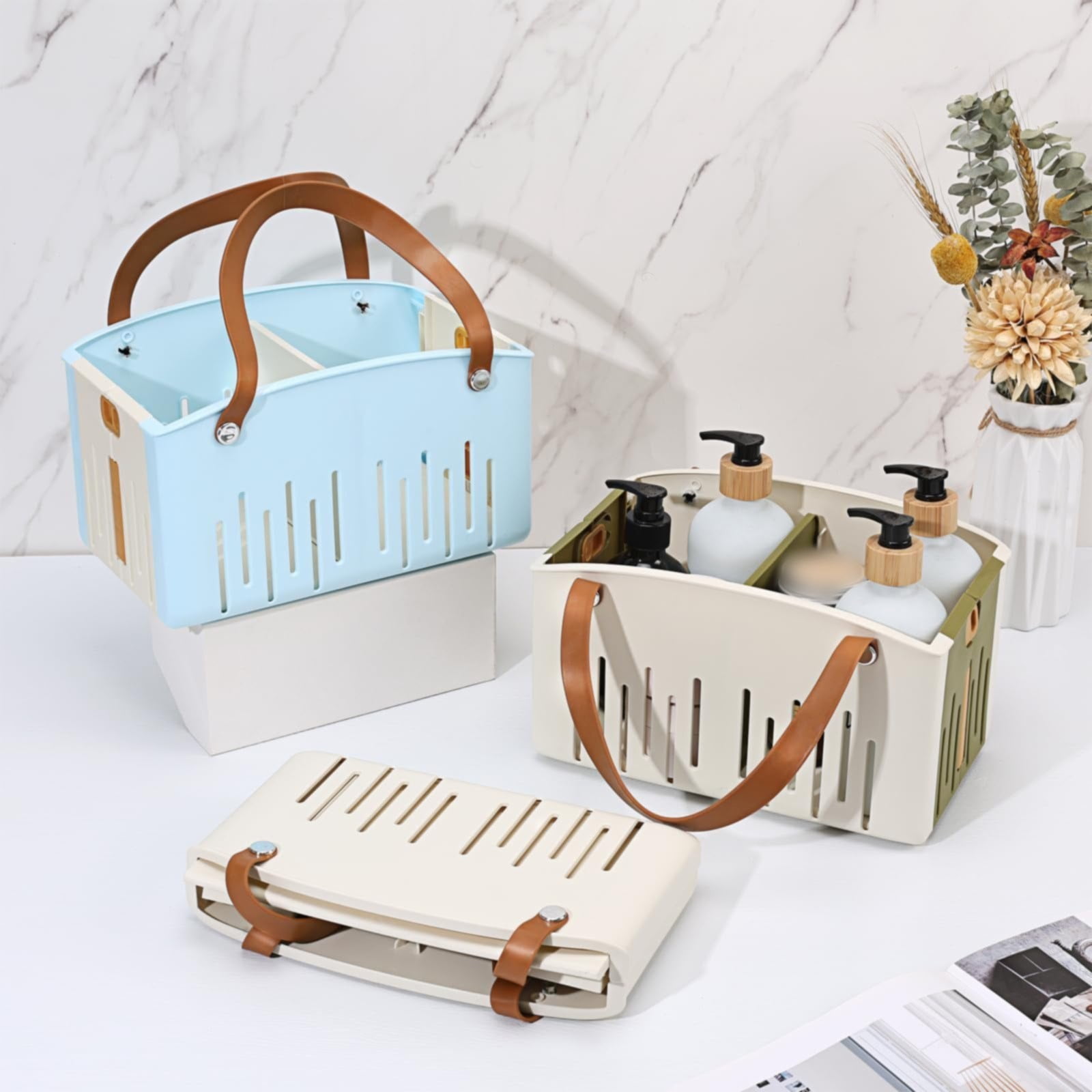 Cotton Woven Basket with PU Leather Handle, Clothes Toys Candy Gifts Cotton Rope Organizer, Living Room Basket Bathroom Shower Storage Laundry Basket, Dog Cat Bed, Fall Basket, 11.02x8.66x4.33 12.59