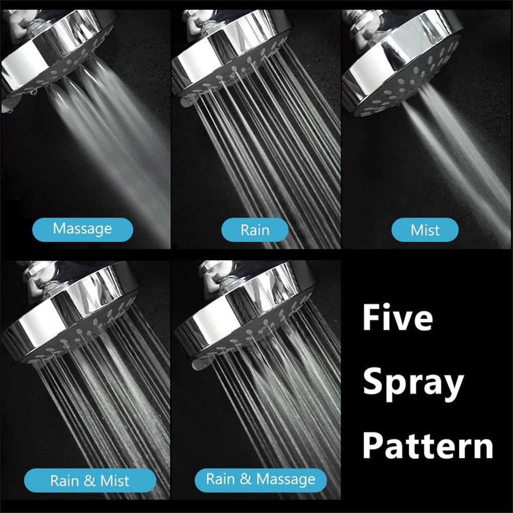 High Pressure Shower Head, Heavy Duty High Flow Pressure Rain, Fixed Showerhead 5-Setting with Bathroom Showerhead with Adjustable Brass Ball Joint, 1 Pcs, 4x3.25 4