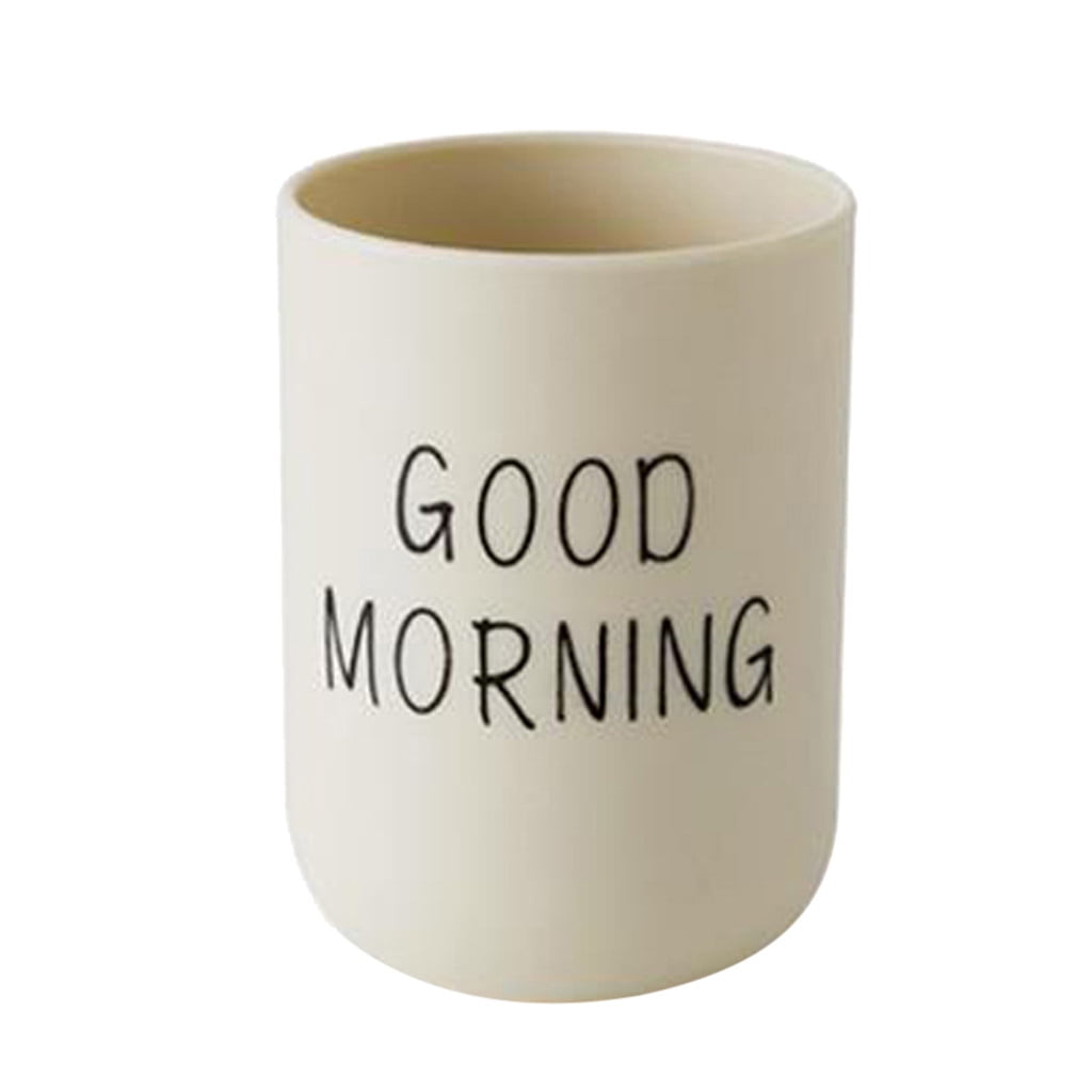 1PC Unbreakable Plastic Bathroom Cup - 12oz Toothbrush Holder & Reusable Tumbler for Drinking & Mouthwash. Easy to Clean, Available in 5 Colors, Good Morning Printed(Black,2.5x2.5x3.5