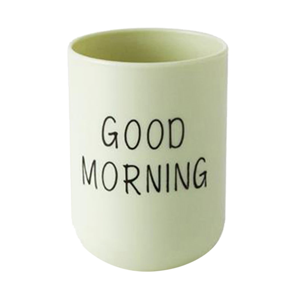 1PC Unbreakable Plastic Bathroom Cup - 12oz Toothbrush Holder & Reusable Tumbler for Drinking & Mouthwash. Easy to Clean, Available in 5 Colors, Good Morning Printed(Black,2.5x2.5x3.5