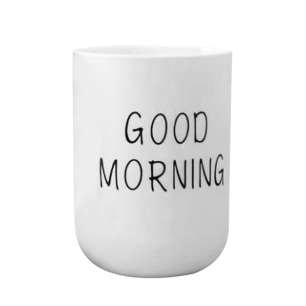 1PC Unbreakable Plastic Bathroom Cup - 12oz Toothbrush Holder & Reusable Tumbler for Drinking & Mouthwash. Easy to Clean, Available in 5 Colors, Good Morning Printed(Black,2.5x2.5x3.5