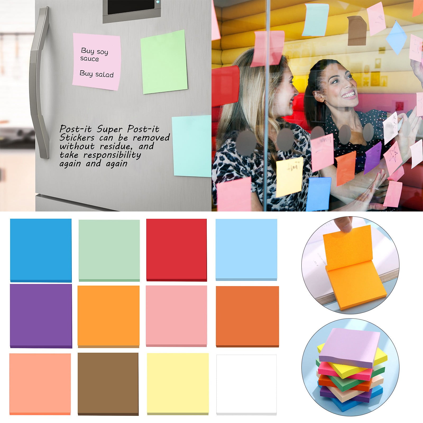 1 Pack Premium Multi-Use Sticky Notes 3x3 in Post Bright Stickies Colorful Super Sticking Power Memo Pads, Strong Adhesive, 100 Sheets/pad, Super Sticking Power Memo Pads(light blue,3x3