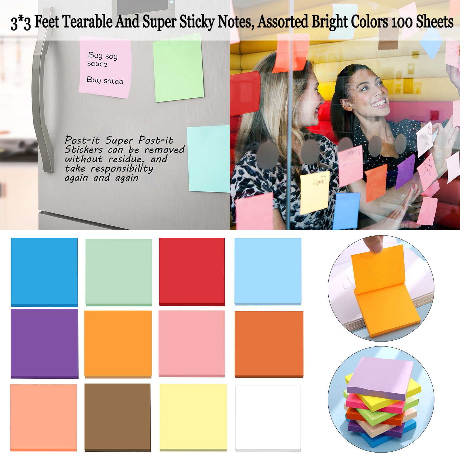 1 Pack Premium Multi-Use Sticky Notes 3x3 in Post Bright Stickies Colorful Super Sticking Power Memo Pads, Strong Adhesive, 100 Sheets/pad, Super Sticking Power Memo Pads(light blue,3x3