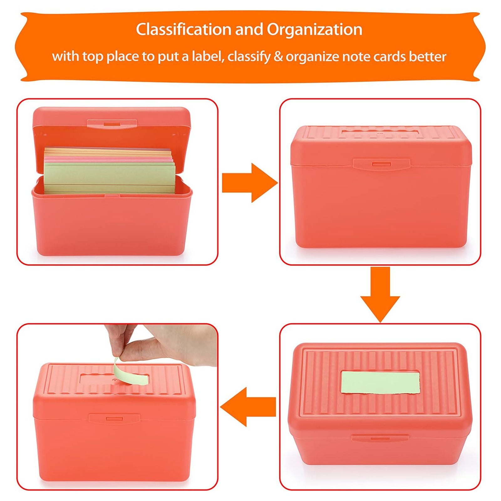 1Pc Index Card Holder,Index Card File with Flip Top,Plastic Card Holders,Note Flash Card Organizer Case,Index Card Holder,Photo Boxes Storage,Notecard Recipe,Holds Ideal for Filing Cards(Red) White - Image 5