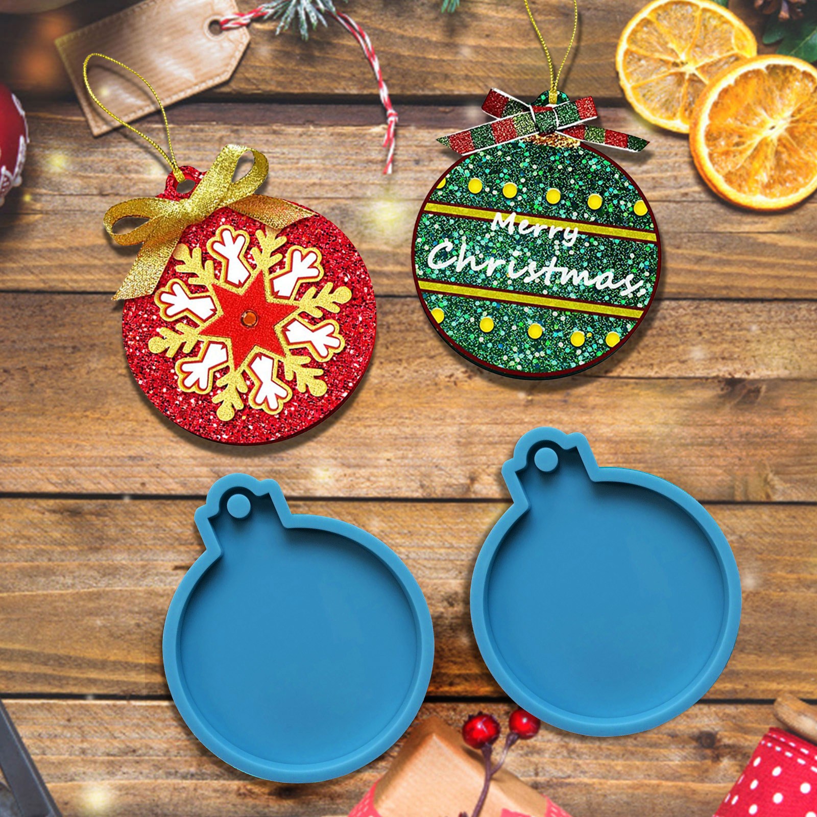 Christmas Ornaments Resin Molds, 1 Pcs Round Resin Ornaments Molds, Epoxy Pendant Casting Molds, Silicone Resin Molds for DIY Crafts Making Holiday Xmas Home Decor, 2.7 Inches blue - Image 5