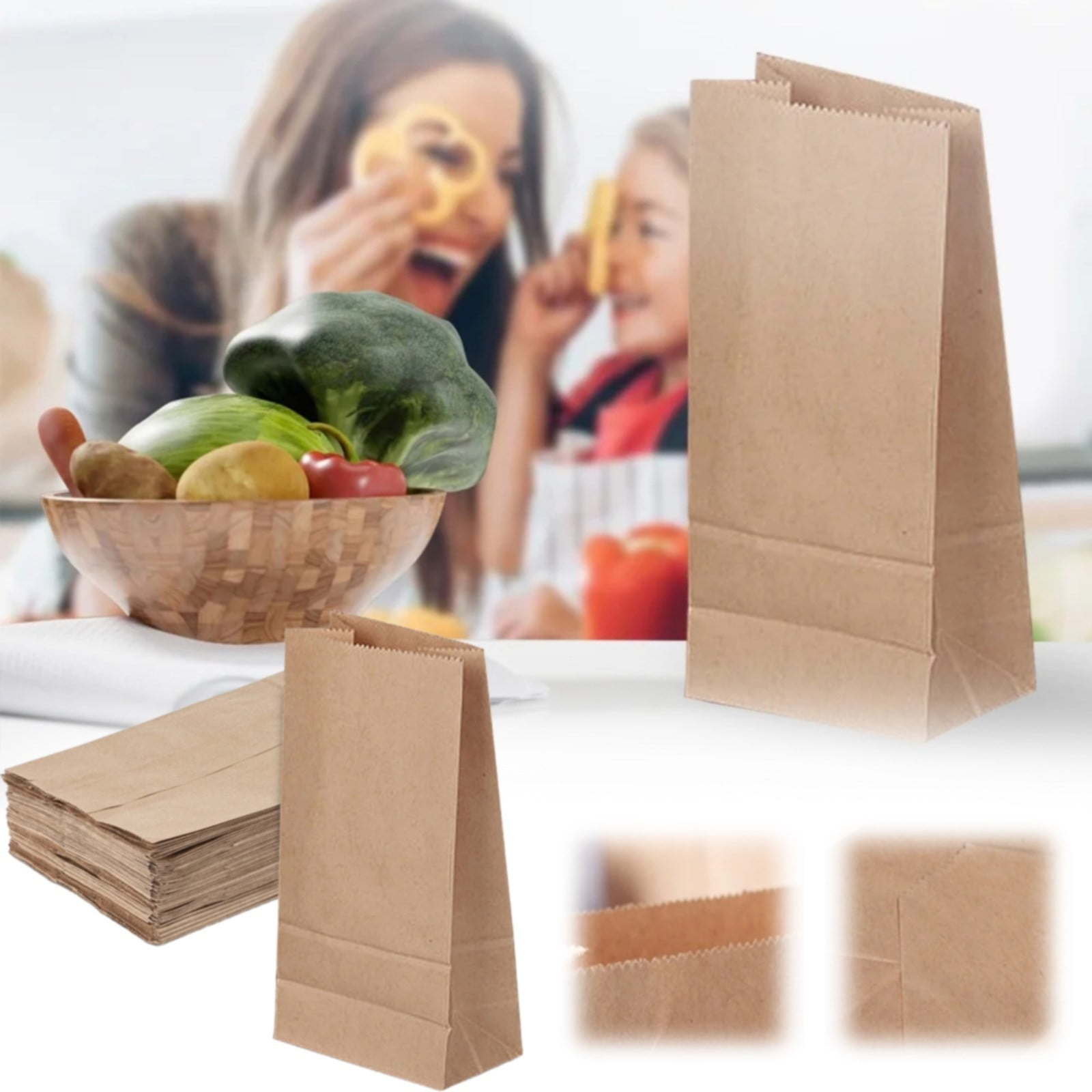 Paper Grocery Bags (50 Pcs Bulk) Heavy Duty Brown Paper Bag, Large Grocery Kraft Sacks, for Takeout, Restaurant, Retail, Shopping, 3.54x2.16x7.08 3.54