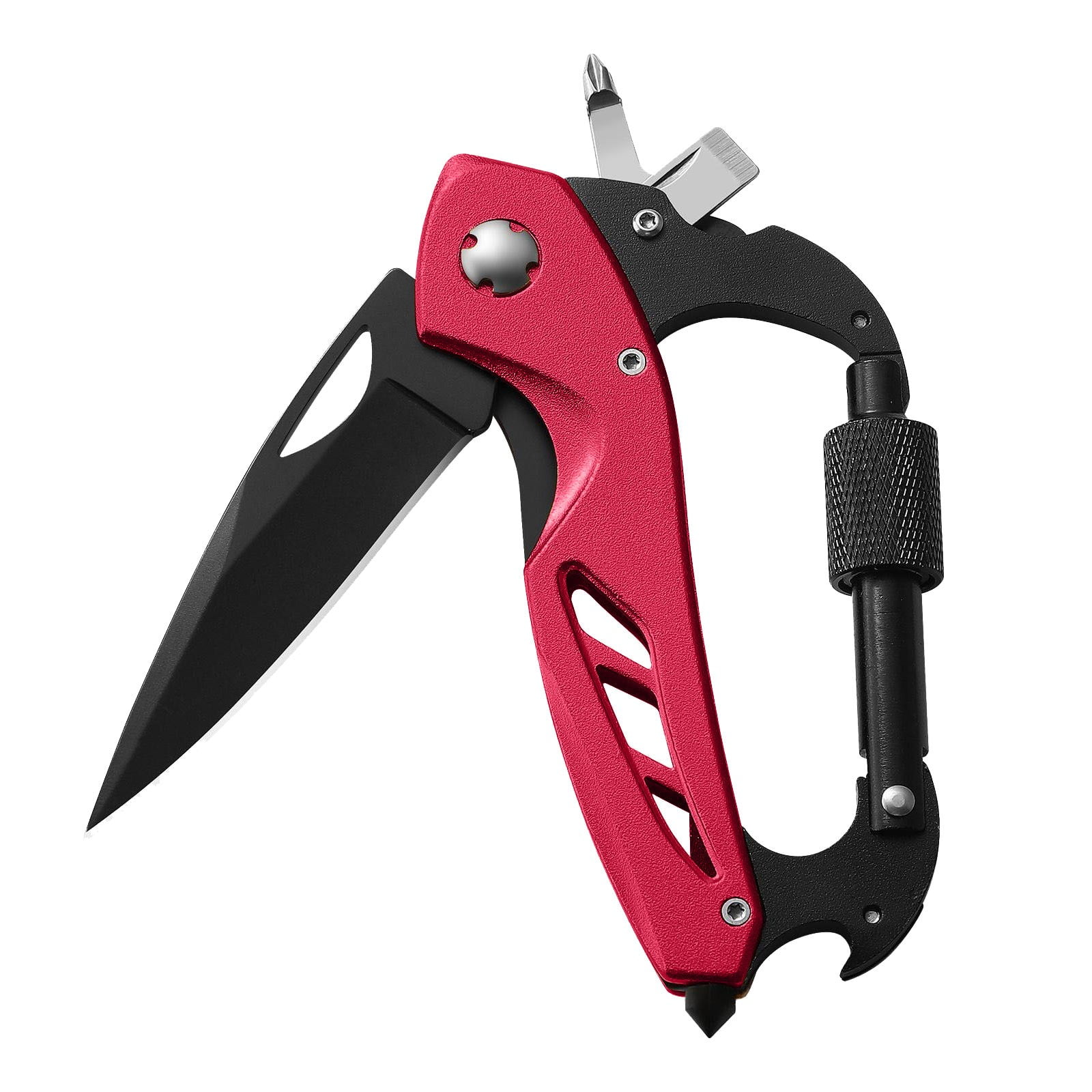 Portable 2-in-1 Multifunctional Folding Pocket Knife,All-in-One Outdoor Portable Multifunctional Red Folding Pocket Tool Multiple Functions Tool with Bottle Opener, Window Breaker Screwdriver,Red Black - Image 2