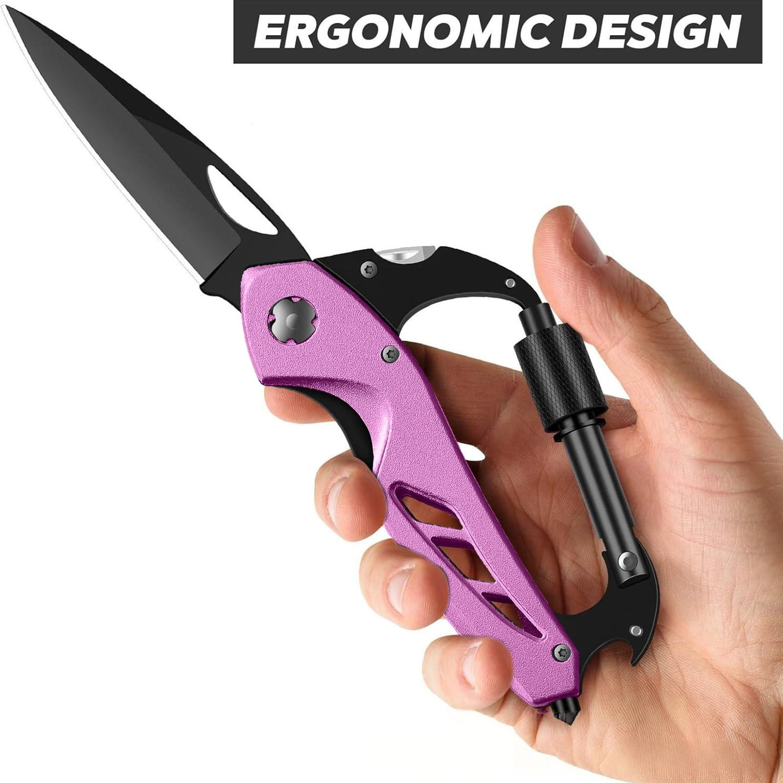 Portable 2-in-1 Multifunctional Folding Pocket Knife,All-in-One Outdoor Portable Multifunctional Red Folding Pocket Tool Multiple Functions Tool with Bottle Opener, Window Breaker Screwdriver,Red Black - Image 3