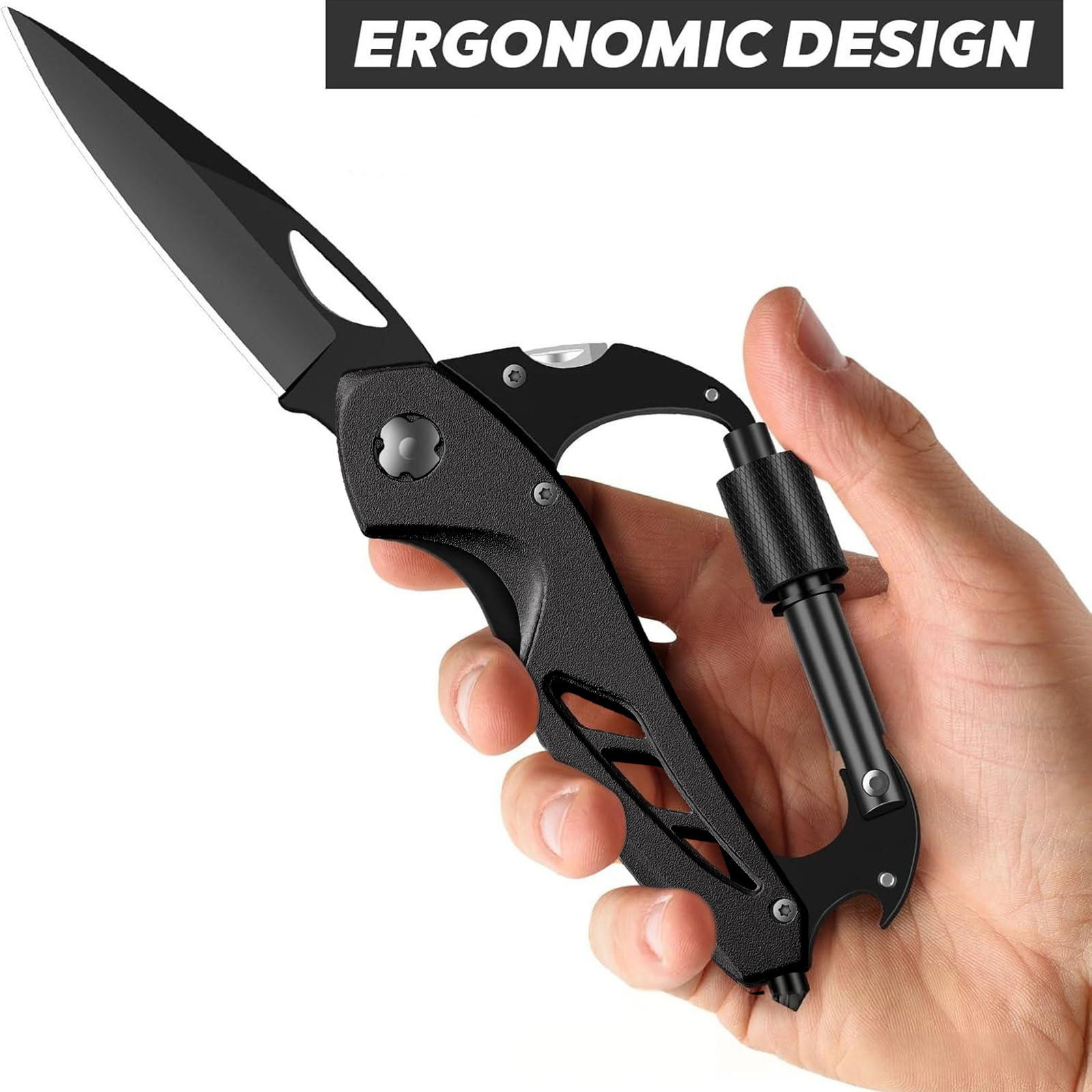 Portable 2-in-1 Multifunctional Folding Pocket Knife,All-in-One Outdoor Portable Multifunctional Red Folding Pocket Tool Multiple Functions Tool with Bottle Opener, Window Breaker Screwdriver,Red Black - Image 5
