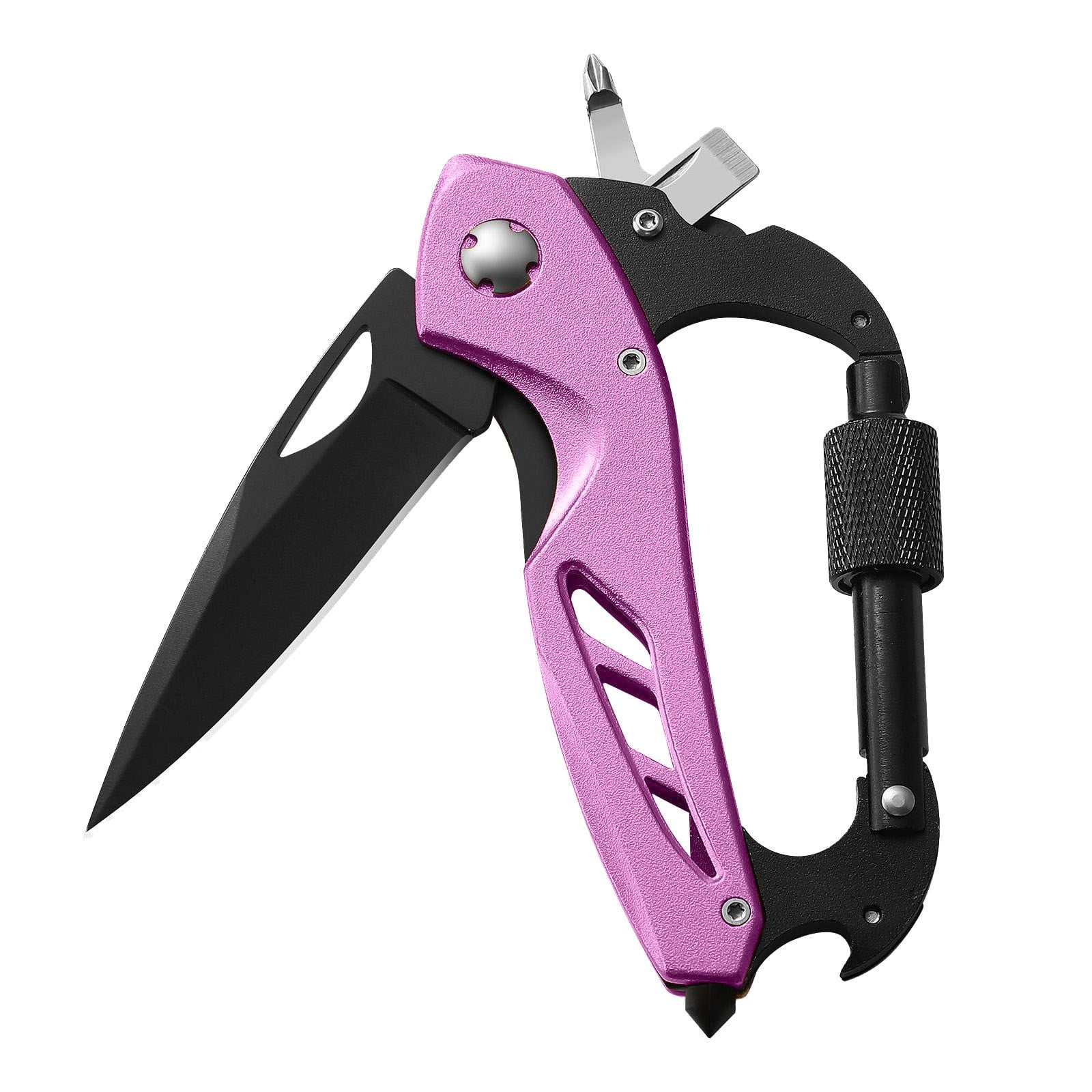 Portable 2-in-1 Multifunctional Folding Pocket Knife,All-in-One Outdoor Portable Multifunctional Red Folding Pocket Tool Multiple Functions Tool with Bottle Opener, Window Breaker Screwdriver,Red Pink - Image 1