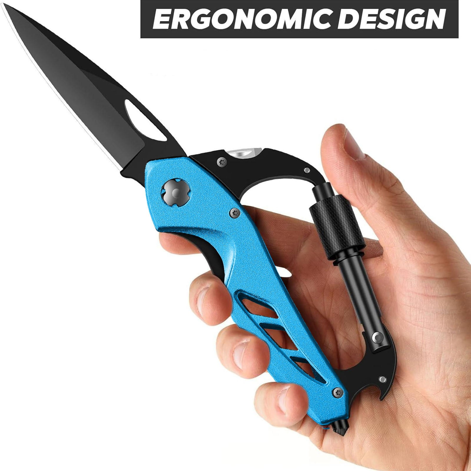 Portable 2-in-1 Multifunctional Folding Pocket Knife,All-in-One Outdoor Portable Multifunctional Red Folding Pocket Tool Multiple Functions Tool with Bottle Opener, Window Breaker Screwdriver,Red Pink - Image 4
