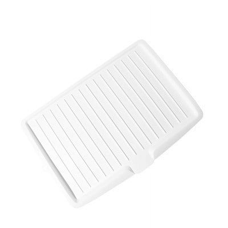 Large Rectangular Kitchen Drying Tray with Drain Holes,Sturdy Plastic for Fruit,Vegetable,and Dish Drainage,Space-Saving Design for Countertop Organization,Keeps Surfaces Dry and Tidy. White - Image 1