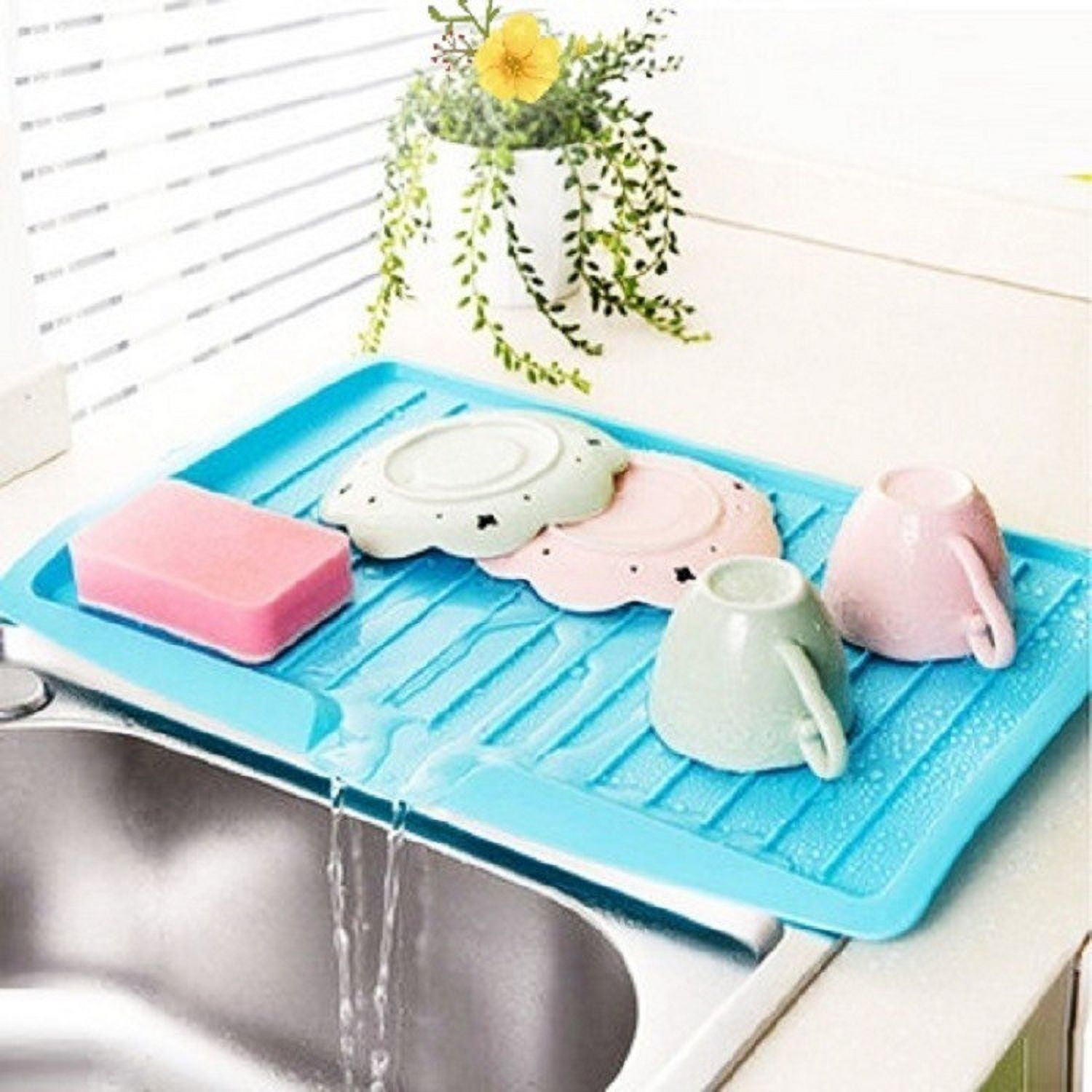 Large Rectangular Kitchen Drying Tray with Drain Holes,Sturdy Plastic for Fruit,Vegetable,and Dish Drainage,Space-Saving Design for Countertop Organization,Keeps Surfaces Dry and Tidy. White - Image 4