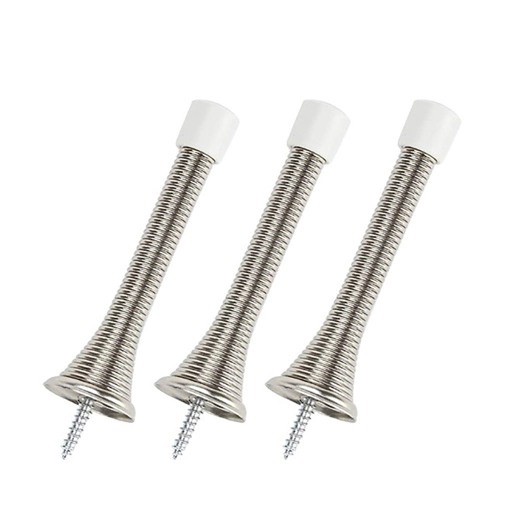 3 Pack Spring Door Stops, Door Stoppers for Wall, 3.35 Inch Flexible Heavy Duty Spring Door Stopper with RustProof Screw Rubber Bumper Tips 3.35