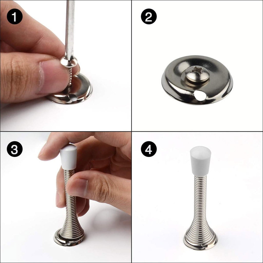 3 Pack Spring Door Stops, Door Stoppers for Wall, 3.35 Inch Flexible Heavy Duty Spring Door Stopper with RustProof Screw Rubber Bumper Tips 3.35