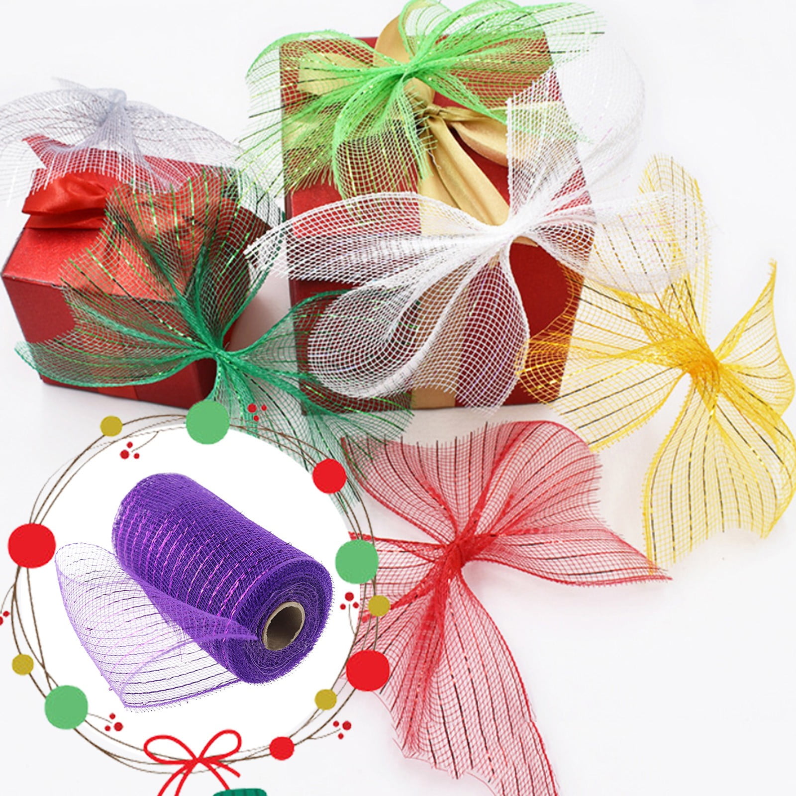 Poly Mesh Ribbon,6x338 Inch,Red Foil Mesh for Wreaths,Swags and Christmas Tree Decoration Ribbli Metallic Mesh Ribbon, Red Foil Mesh for Wreaths, Swags and Christmas Tree Decoration(Z1-Purple) Purple - Image 2