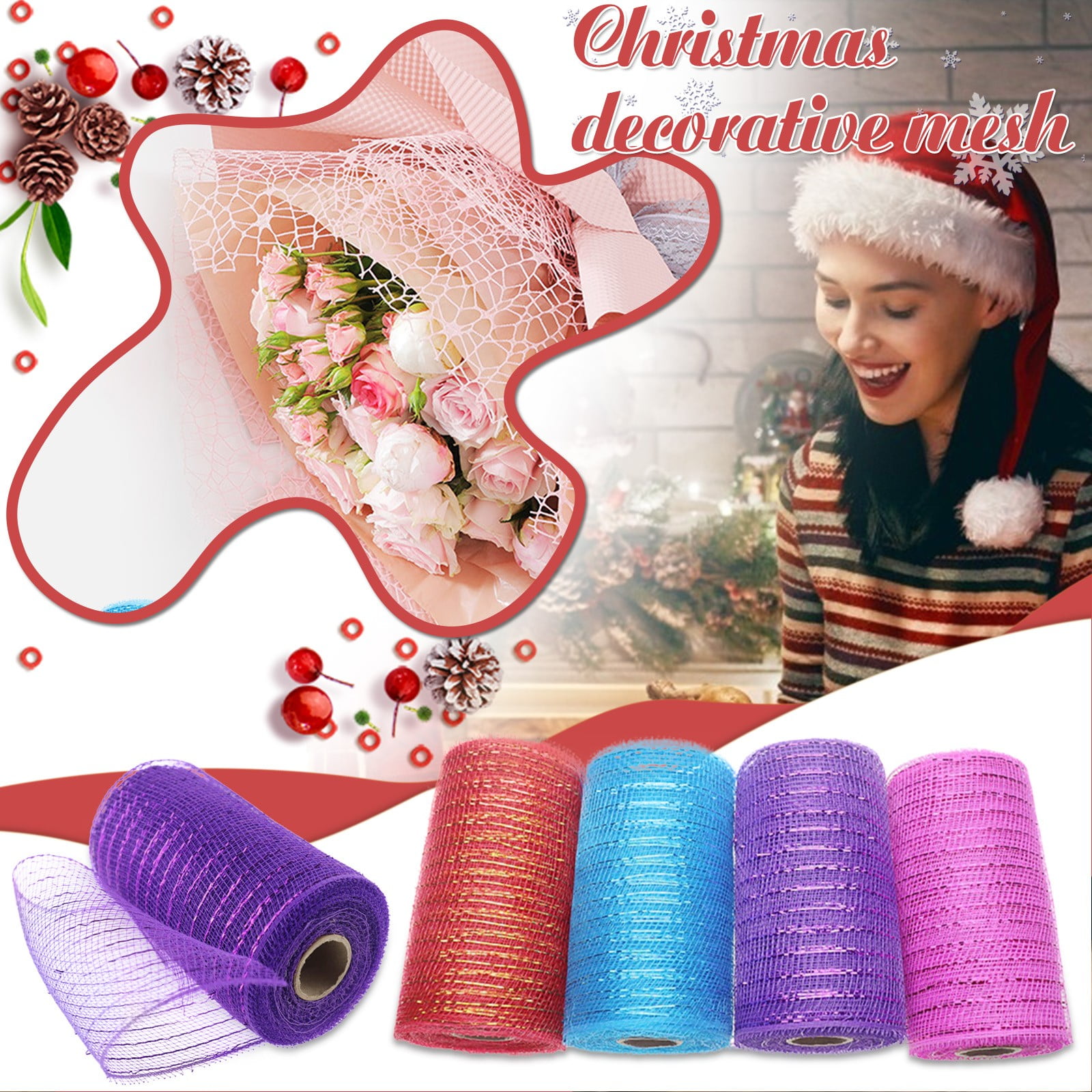 Poly Mesh Ribbon,6x338 Inch,Red Foil Mesh for Wreaths,Swags and Christmas Tree Decoration Ribbli Metallic Mesh Ribbon, Red Foil Mesh for Wreaths, Swags and Christmas Tree Decoration(Z1-Purple) Z1-Purple - Image 3
