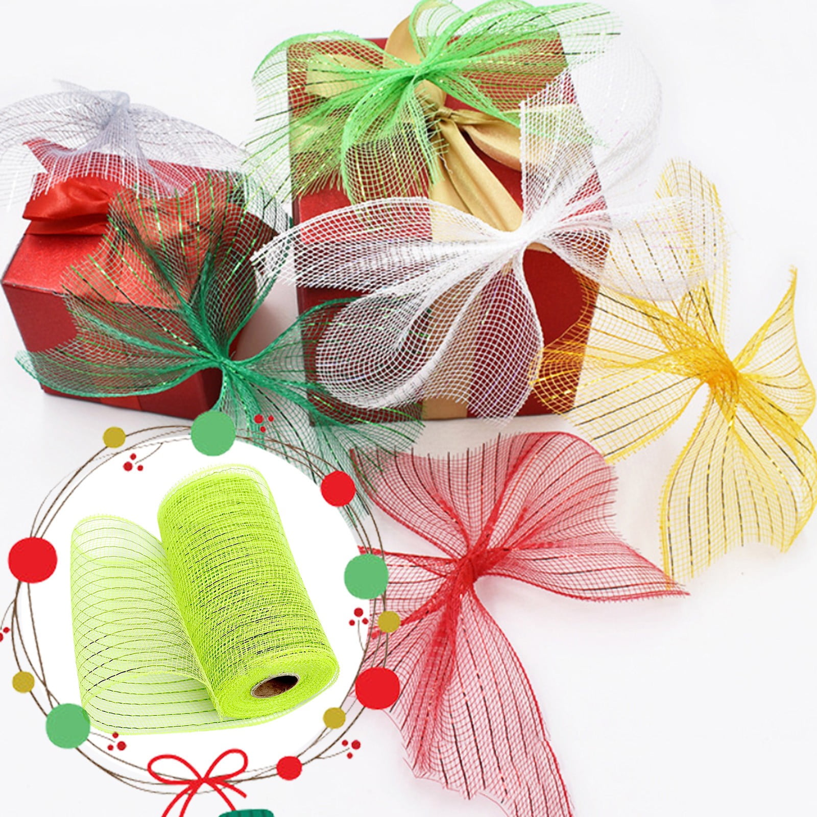 Poly Mesh Ribbon,6x338 Inch,Red Foil Mesh for Wreaths,Swags and Christmas Tree Decoration Ribbli Metallic Mesh Ribbon, Red Foil Mesh for Wreaths, Swags and Christmas Tree Decoration(Z1-Purple) light green - Image 2