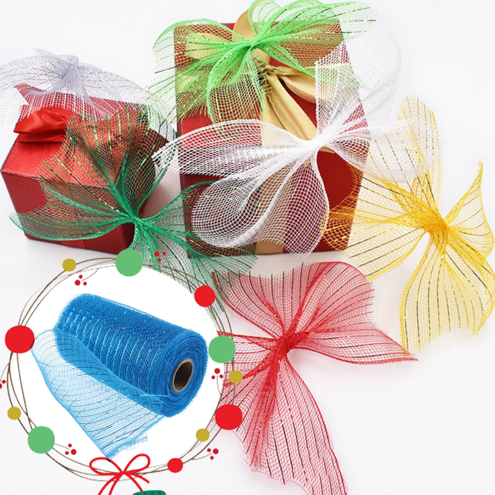 Poly Mesh Ribbon,6x338 Inch,Red Foil Mesh for Wreaths,Swags and Christmas Tree Decoration Ribbli Metallic Mesh Ribbon, Red Foil Mesh for Wreaths, Swags and Christmas Tree Decoration(Z1-Purple) turquoise - Image 2