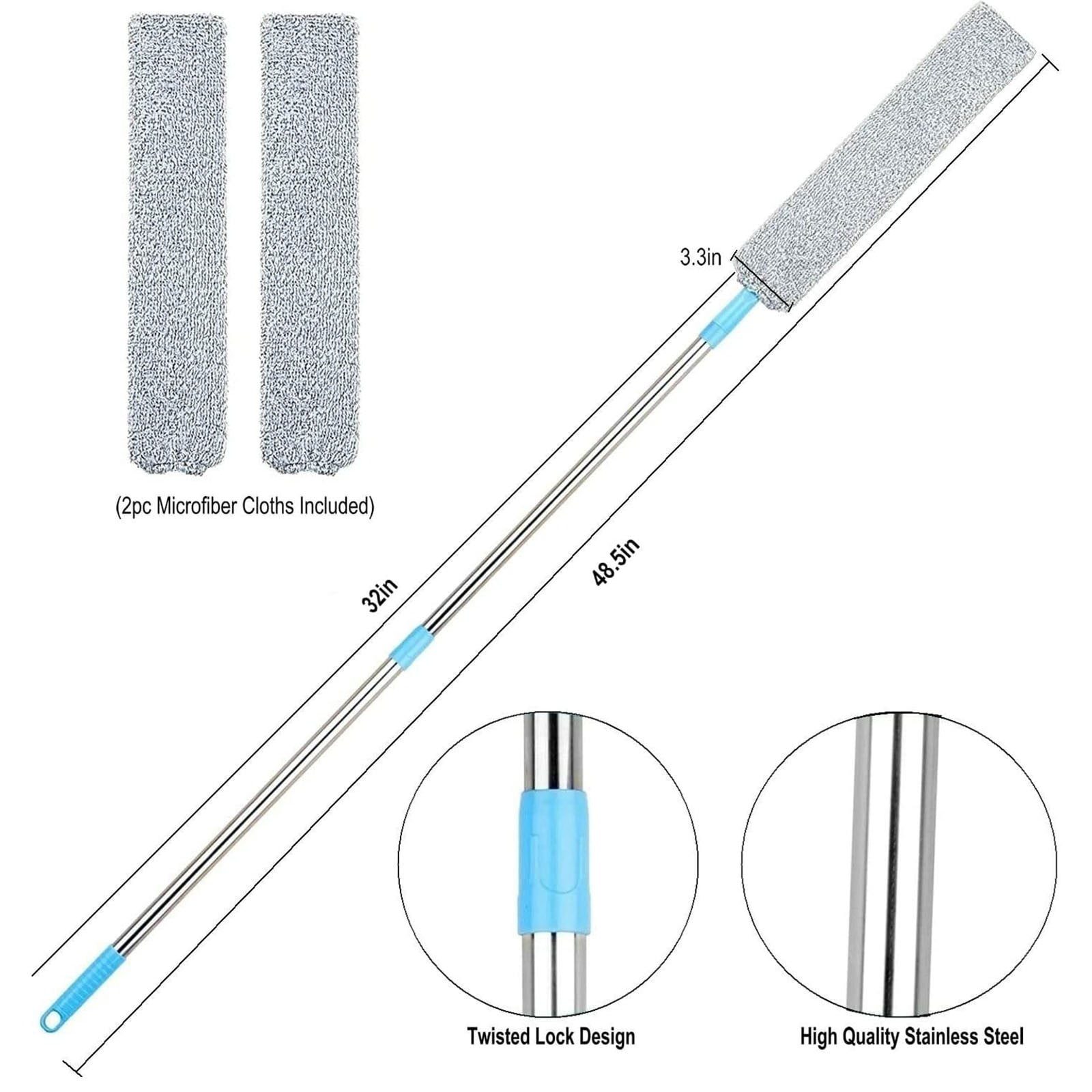 Retractable Gap Dust Cleaner Cleaning Tools with Extension Pole,Long Handle 48.5 inches Washable and Retractable Duster Brush for Cleaning Under Appliances Furniture Couch Fridge(Z1-Grey) Z1-Grey - Image 3