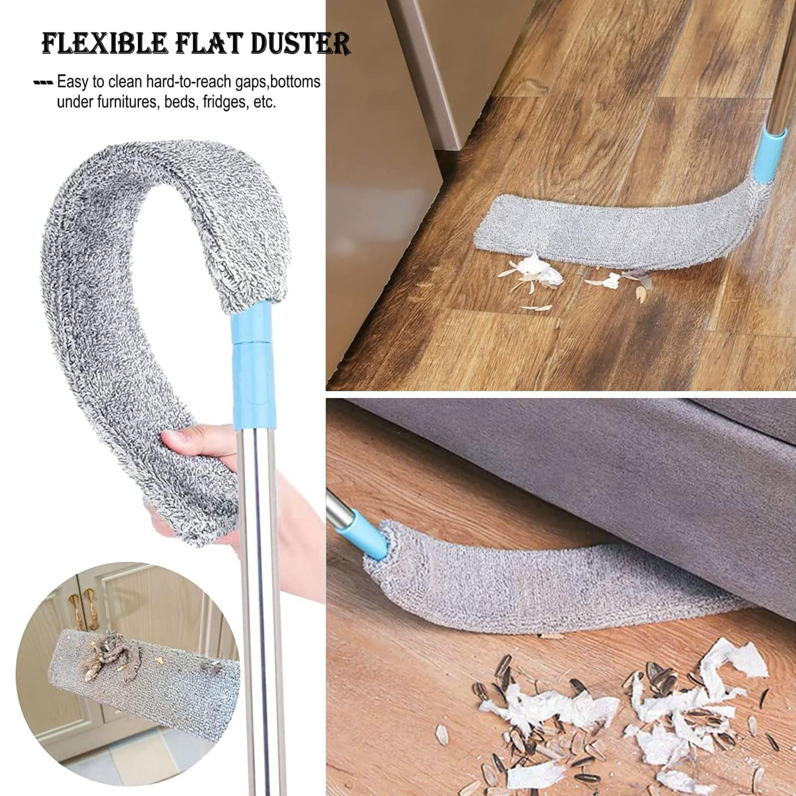 Retractable Gap Dust Cleaner Cleaning Tools with Extension Pole,Long Handle 48.5 inches Washable and Retractable Duster Brush for Cleaning Under Appliances Furniture Couch Fridge(Z1-Grey) Z1-Grey - Image 4