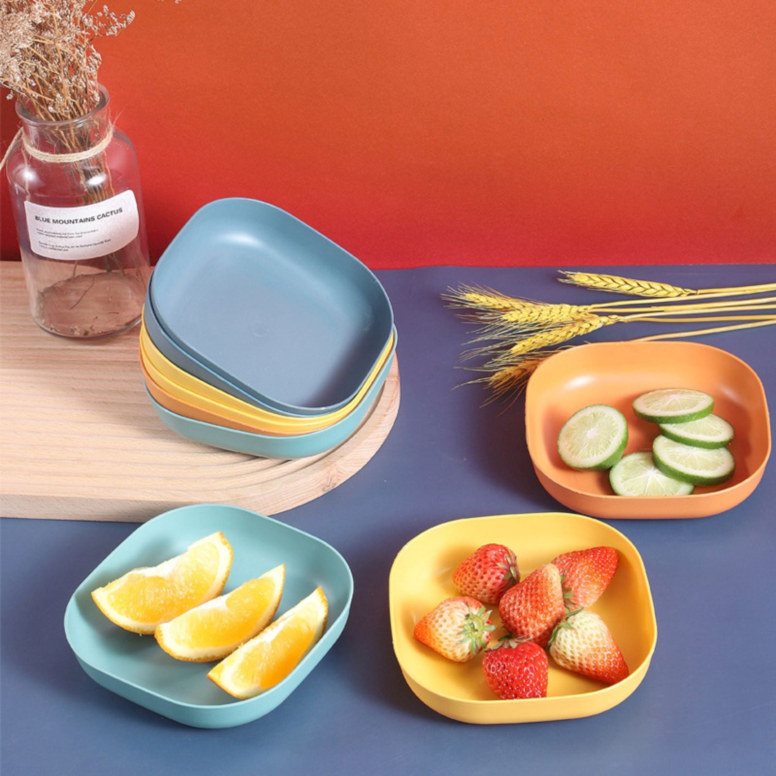1Pc Square Cereal Bowls,Plastic Small Bowls For Kitchen,Reusable Lightweight Dinner Plate,Plastic Square Bowl,6 Inch Shallow Serving Bowls For Soup Salad Oatmeal Snack Dessert Ice Cream,Orange 5.51