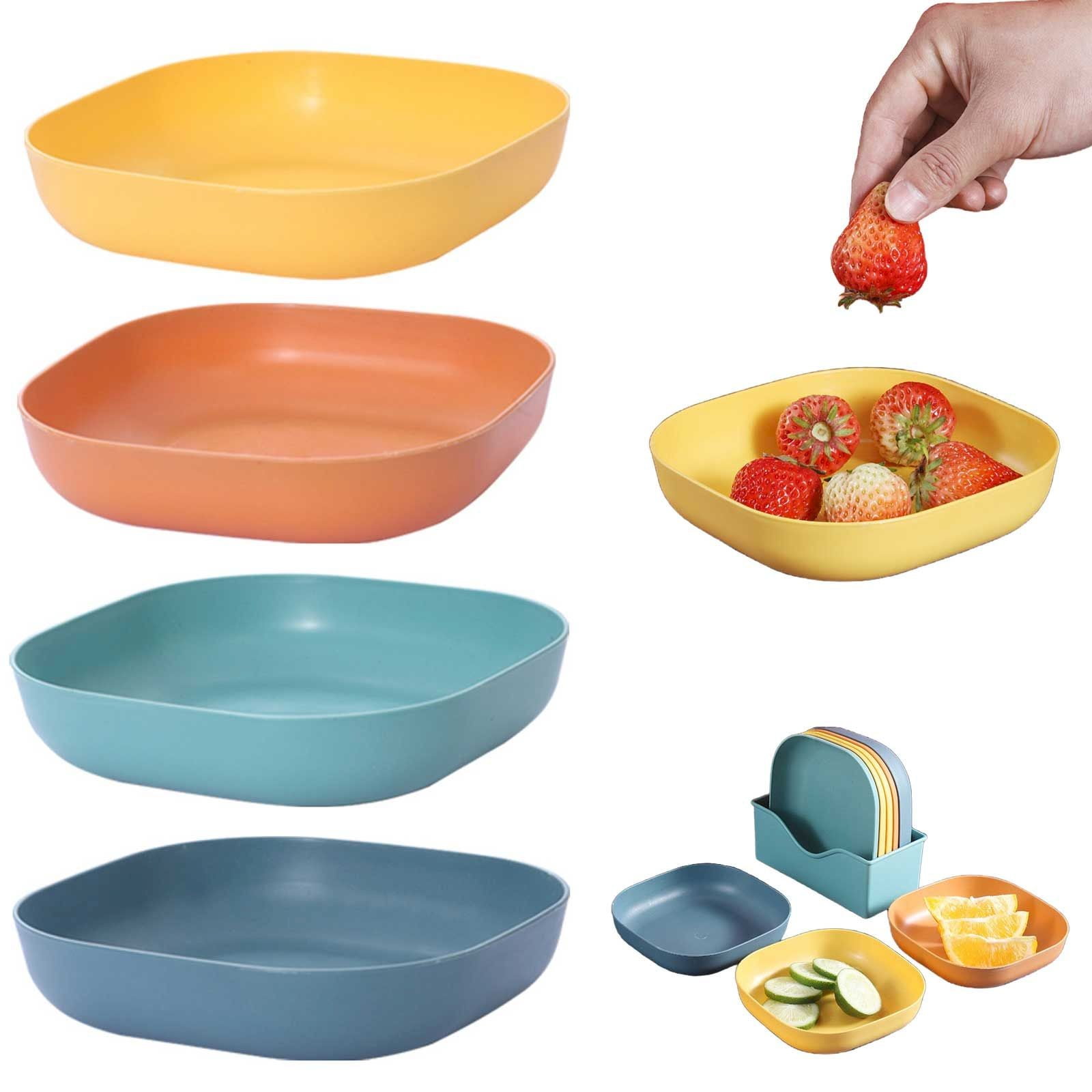 1Pc Square Cereal Bowls,Plastic Small Bowls For Kitchen,Reusable Lightweight Dinner Plate,Plastic Square Bowl,6 Inch Shallow Serving Bowls For Soup Salad Oatmeal Snack Dessert Ice Cream,Orange 5.51