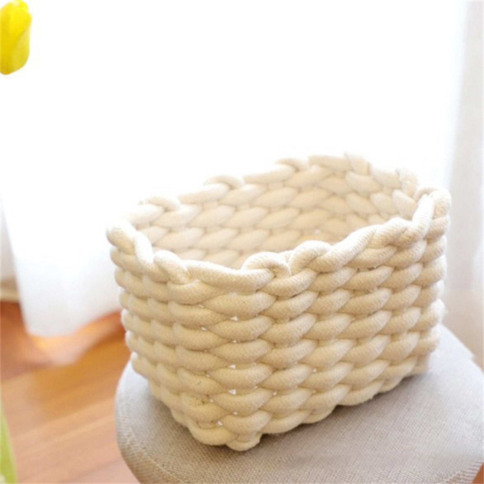 3 pcs Small Cat Ears Toy Organizer, Woven Cotton Rope Basket, Decorative Nursery Bins & Boxes Gift Basket Empty for Pet Toy Storage, 1 Pcs, 7.8x3.93 8.66