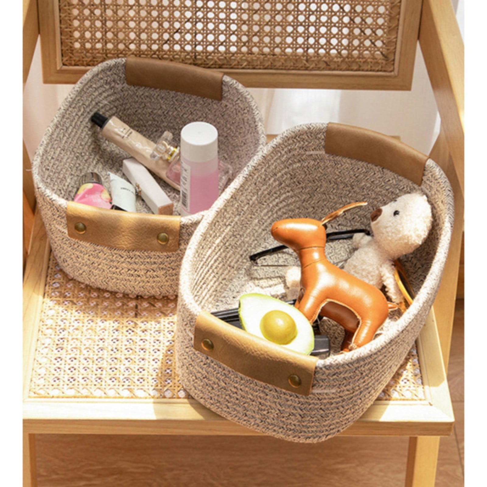 Small Cat Ears Toy Organizer, Woven Cotton Rope Basket, Decorative Nursery Bins & Boxes Gift Basket Empty for Pet Toy Storage, 1 Pcs, 7.8x3.93 12.59