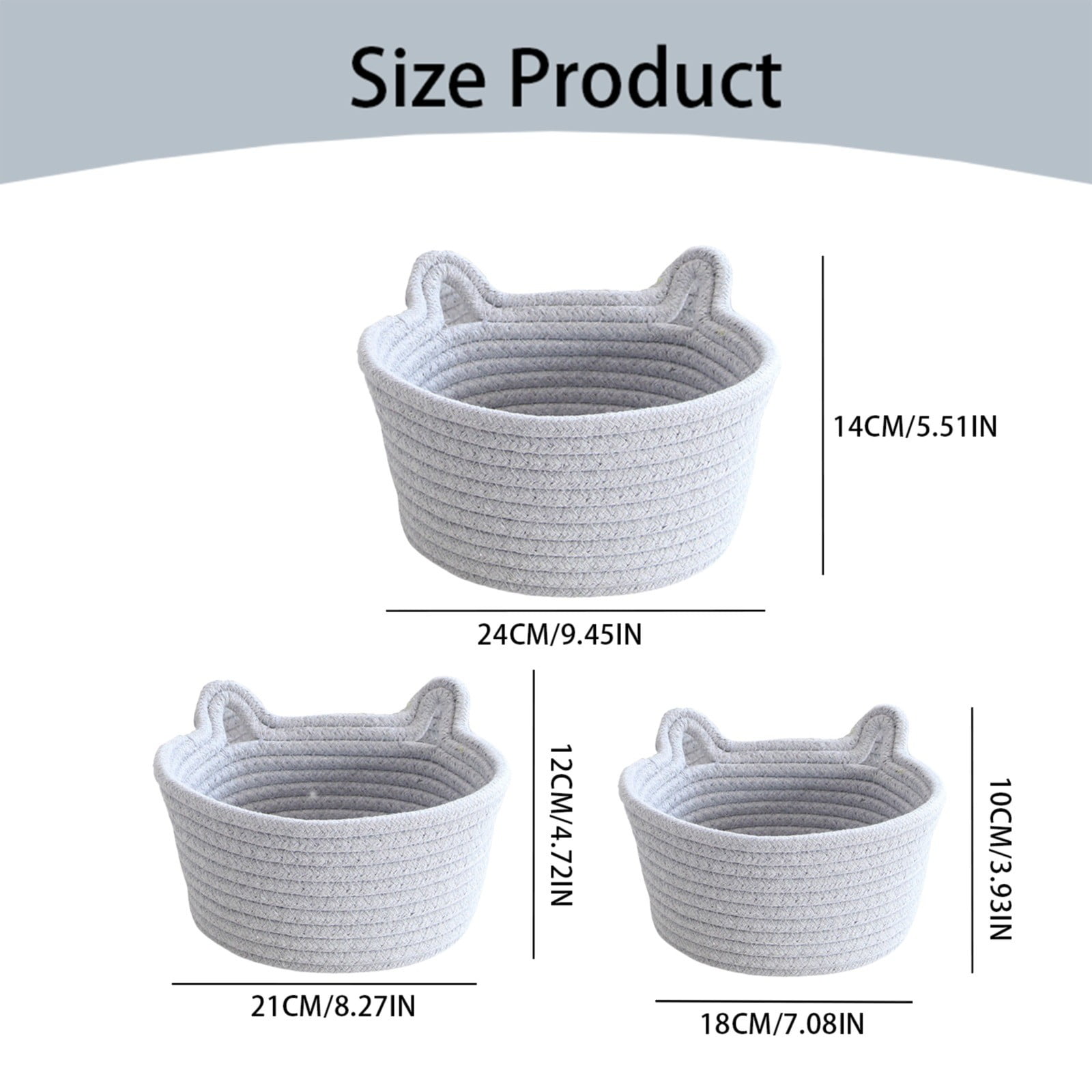 Small Cat Ears Toy Organizer, Woven Cotton Rope Basket, Decorative Nursery Bins & Boxes Gift Basket Empty for Pet Toy Storage, 1 Pcs, 7.8x3.93 7.8