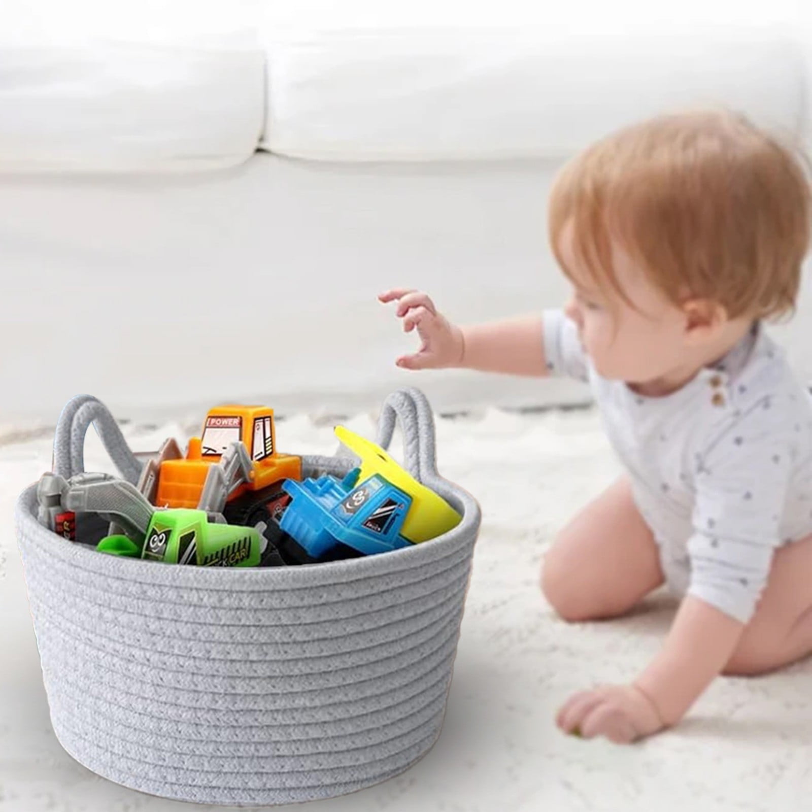Small Cat Ears Toy Organizer, Woven Cotton Rope Basket, Decorative Nursery Bins & Boxes Gift Basket Empty for Pet Toy Storage, 1 Pcs, 7.8x3.93 7.8