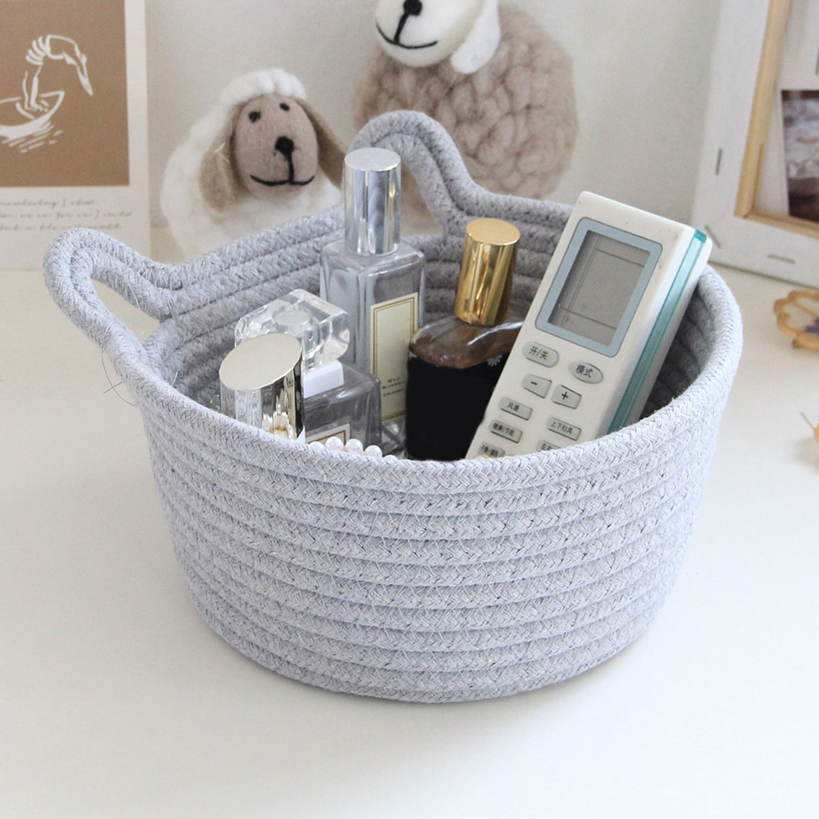 Small Cat Ears Toy Organizer, Woven Cotton Rope Basket, Decorative Nursery Bins & Boxes Gift Basket Empty for Pet Toy Storage, 1 Pcs, 7.8x3.93 7.8