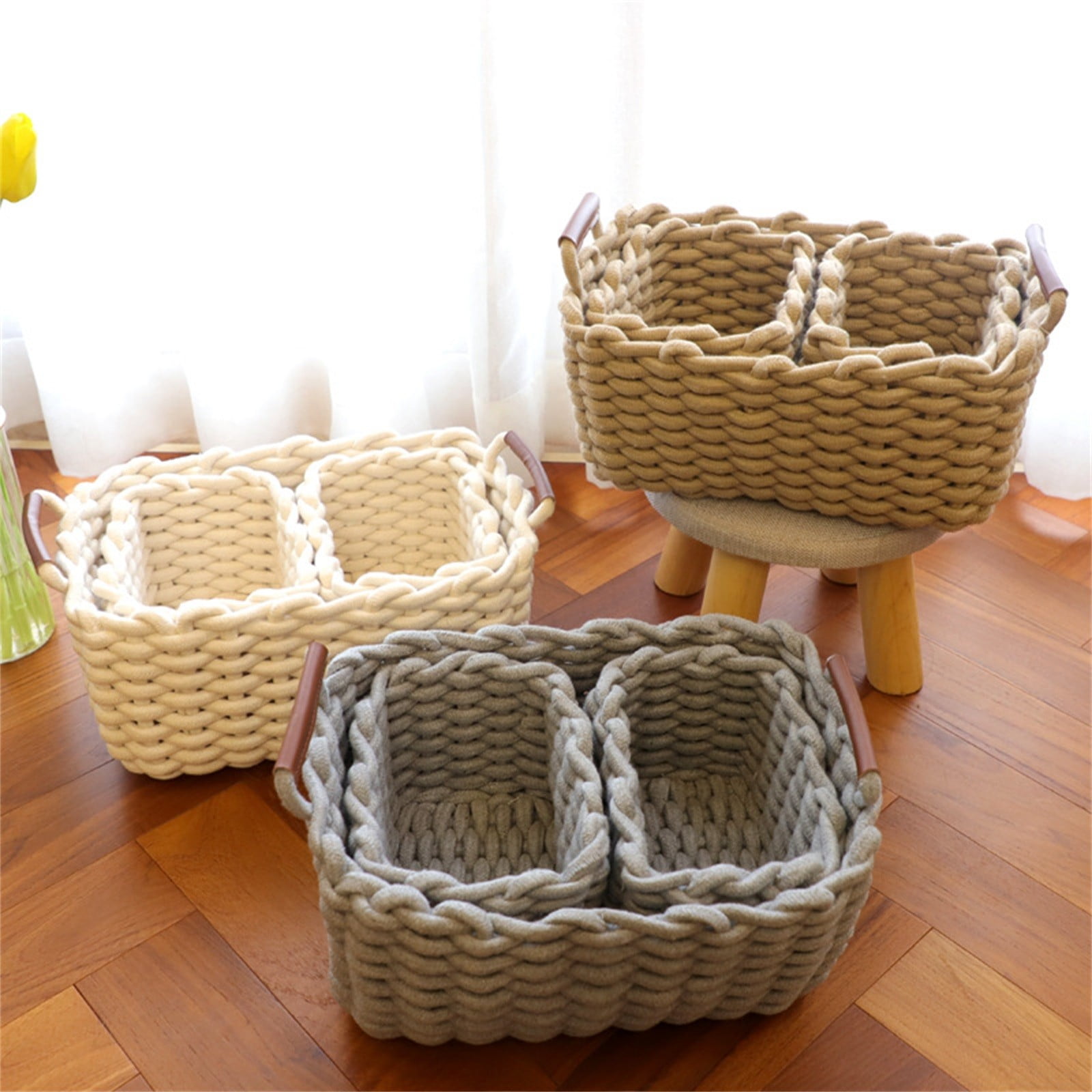 Small Cat Ears Toy Organizer, Woven Cotton Rope Basket, Decorative Nursery Bins & Boxes Gift Basket Empty for Pet Toy Storage, 1 Pcs, 7.8x3.93 8.66