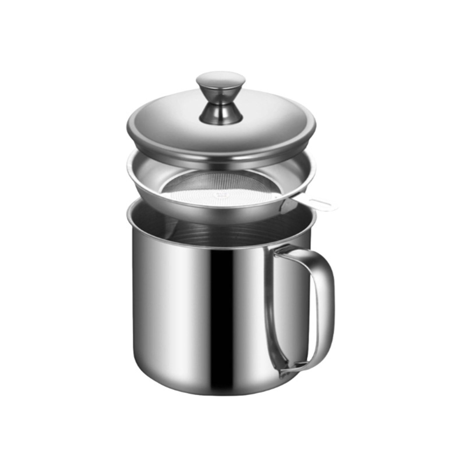 Bacon Grease Container With Strainer, Stainless Steel Oil Container, Pot Fat Storage With Lid, Easy Grip Handle Suitable For Storing Frying Oil And Cooking Grease, 1 Pcs, 5.3 Inches 5.3