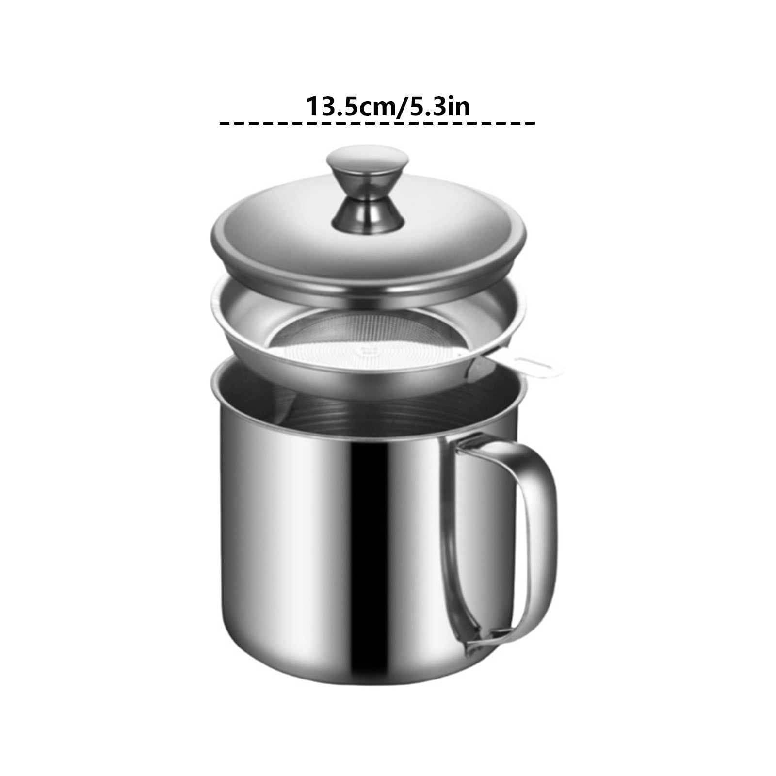Bacon Grease Container With Strainer, Stainless Steel Oil Container, Pot Fat Storage With Lid, Easy Grip Handle Suitable For Storing Frying Oil And Cooking Grease, 1 Pcs, 5.3 Inches 5.3