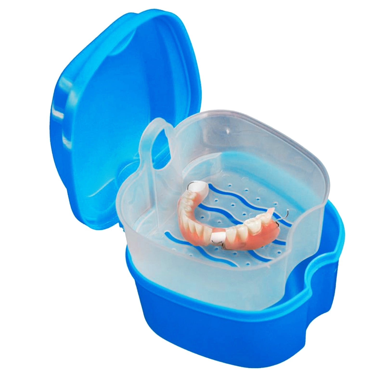 1Pcs Denture Bath Case Cup ,Dental Retainer Cleaner Case, Bath Box Mouthguard Storage Holder,Denture Case Box Holder Storage Soak Container With Strainer Basket For Travel Cleaning,(Dark Blue) Dark Blue - Image 3
