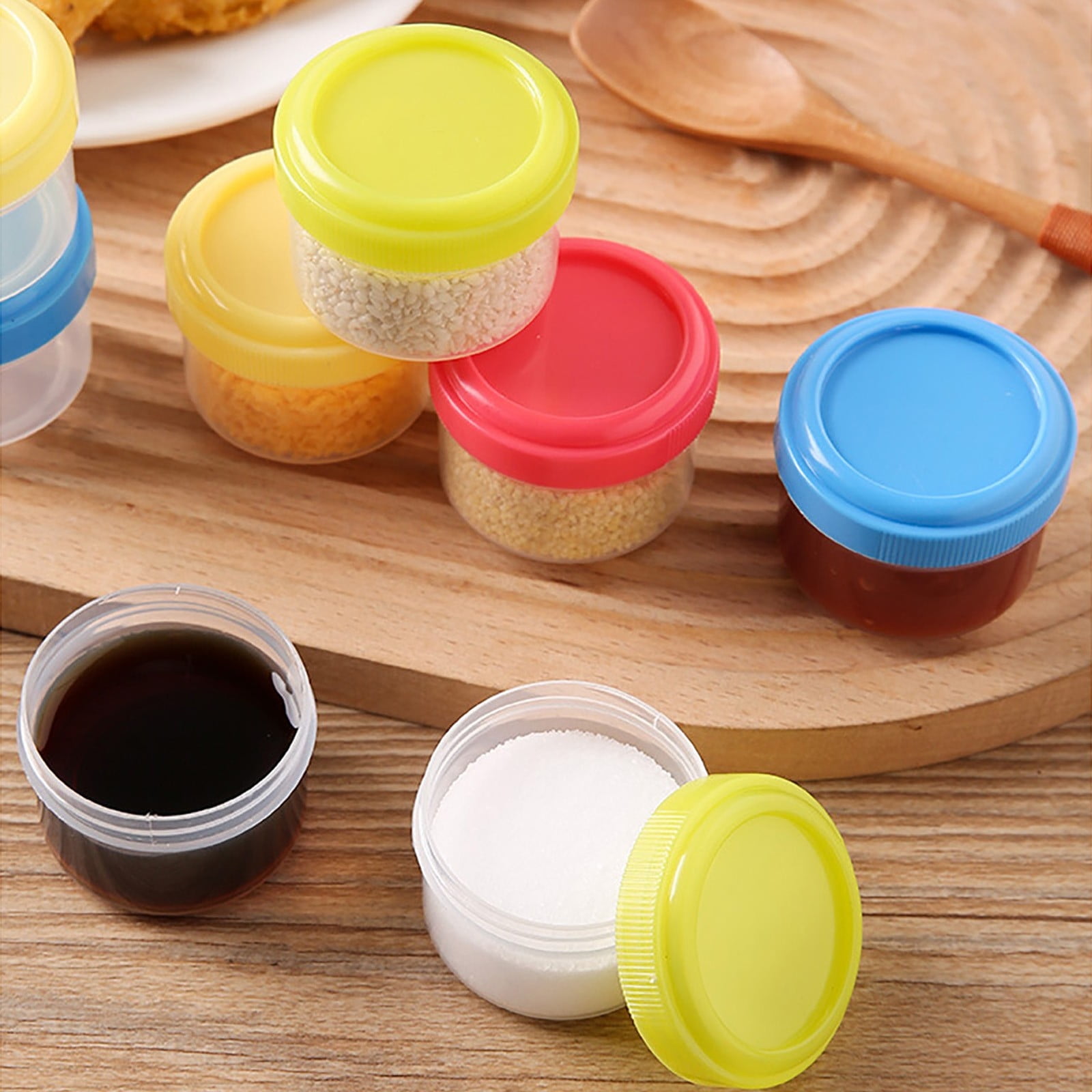 4Pcs Clear Plastic Jars With Lids,Small Plastic Storage Jars With Screw On Lids,Mini Wide-Mouth Refillable Storage Containers,Empty Round Containers For Candy,Beads,Lotion,Food Storage,Purple Orange - Image 3