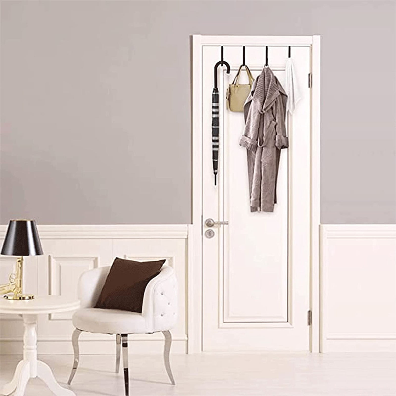 Over the Door Hook,1 Pack Over The Door Hooks Rubber Scratches,Sturdy Metal Single Over Door Hooks,Door Hanger Hook Door Hooks for Hanging,Towels,Clothes,Bathroom,Hold Up to 20Lbs(White) Black - Image 6