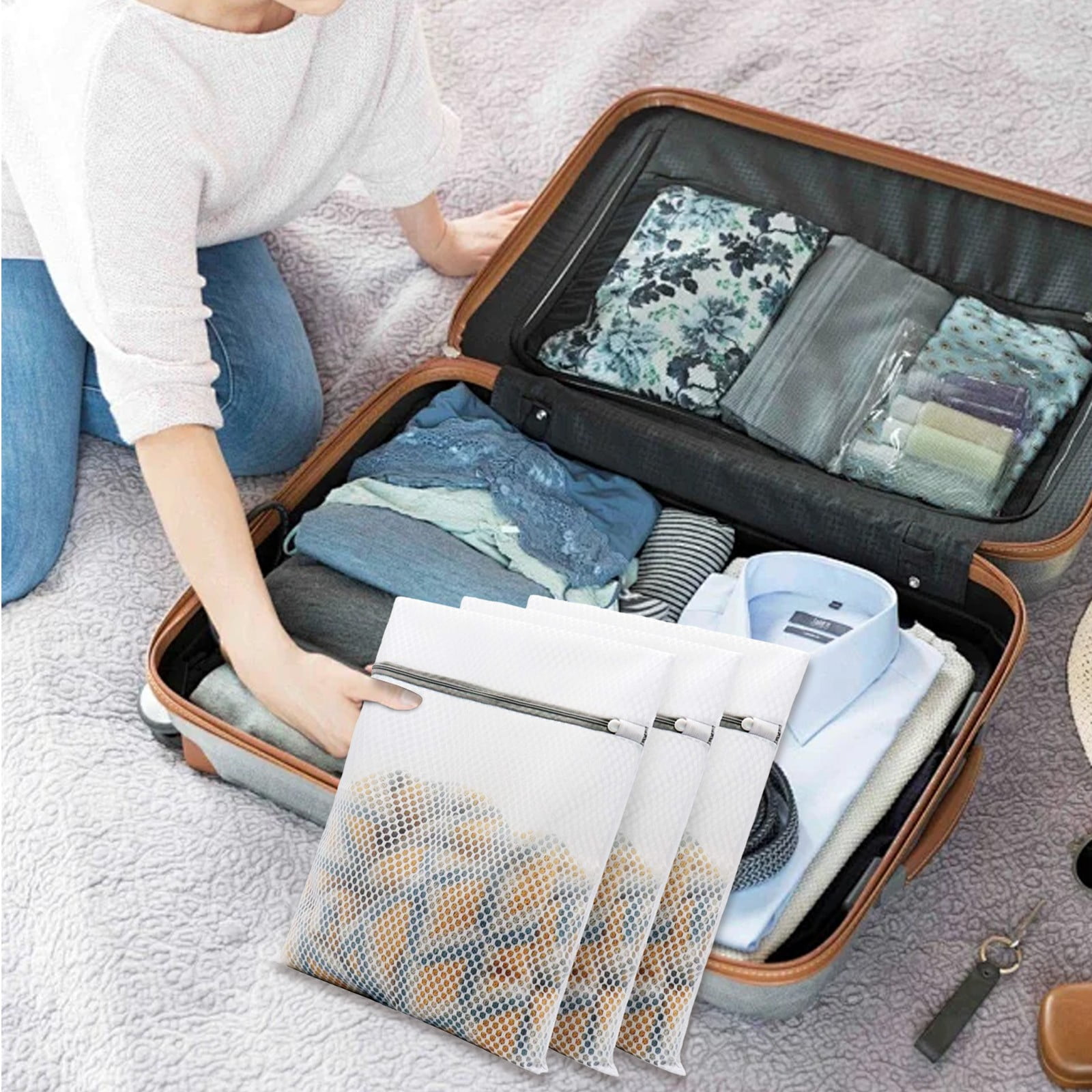 Honeycomb Delicates Bags for Washing Machine, Heavy Duty lingerie bags for Laundry, Travel Storage Organize Bag for Cotton Clothes, Sheet, Shoes, 1 Pcs, 15.75x11.81 11.81