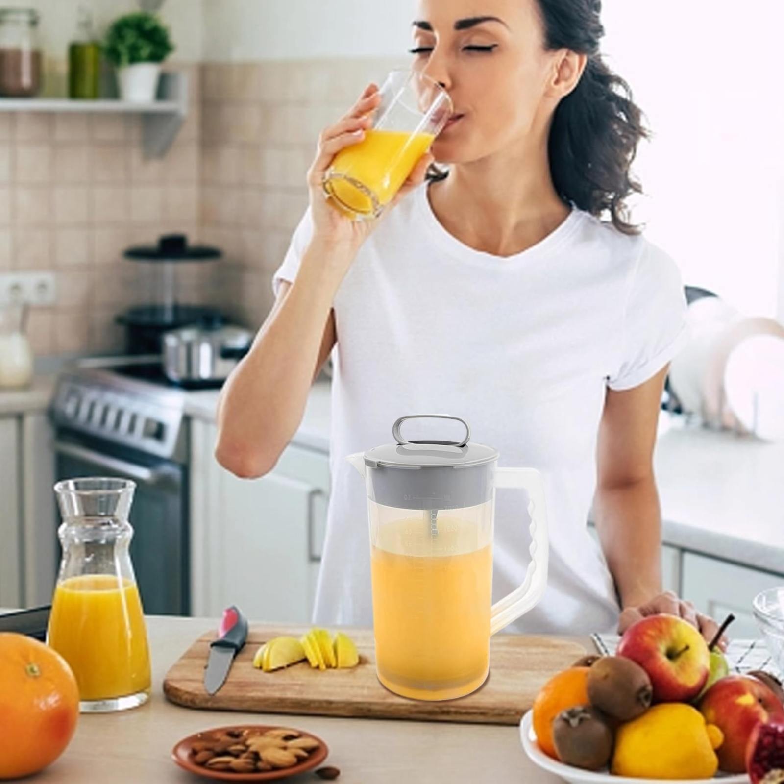 Mixing Pitcher For Drinks, 68 Oz Plastic Water Pitcher With Lid,Mixing Pitcher With Lid Drink Containers,Angled Plastic Blades And Adjustable Mixer Plunger For Juice, Powdered Milk 68 Oz - Image 6