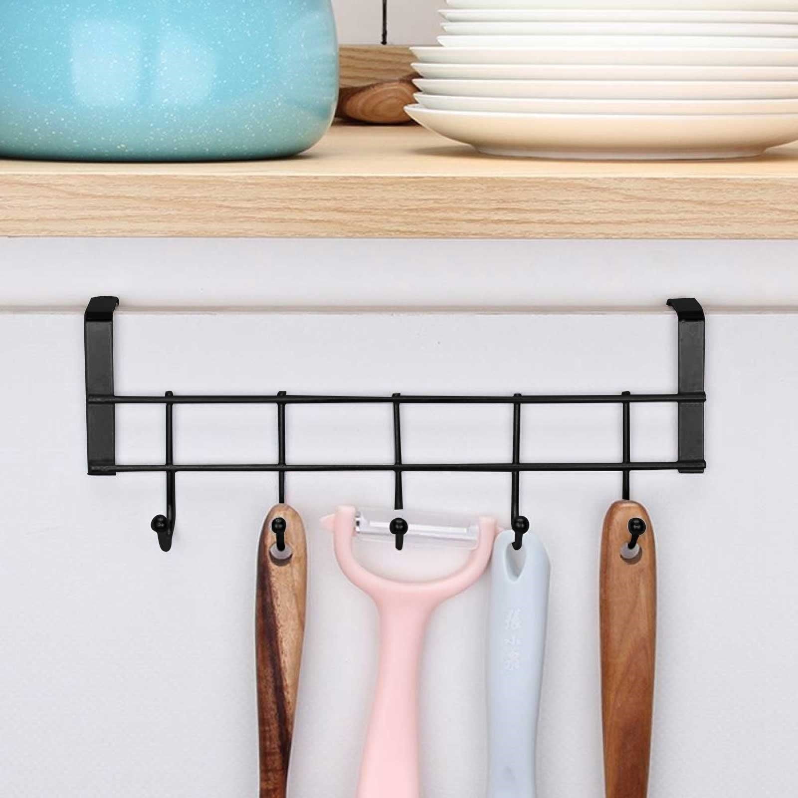 Over The Door Hooks For Hanging, Over The Door Hanger, Over The Door Organizer,Over The Door Towel Rack For Bathroom With 5 Coat Hooks, Bathroom Towel Holder Towels Hanger,Bedroom Door Hooks,(Black) Black - Image 3