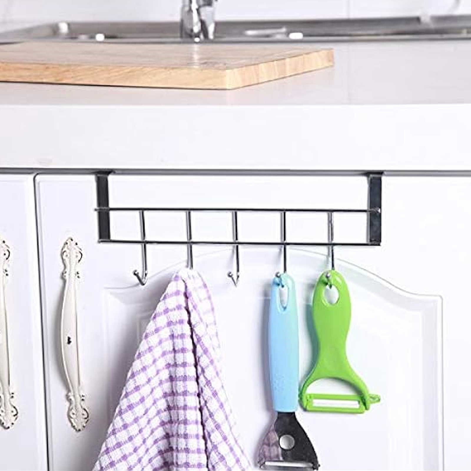 Over The Door Hooks For Hanging, Over The Door Hanger, Over The Door Organizer,Over The Door Towel Rack For Bathroom With 5 Coat Hooks, Bathroom Towel Holder Towels Hanger,Bedroom Door Hooks,(Black) Black-2PCS - Image 4